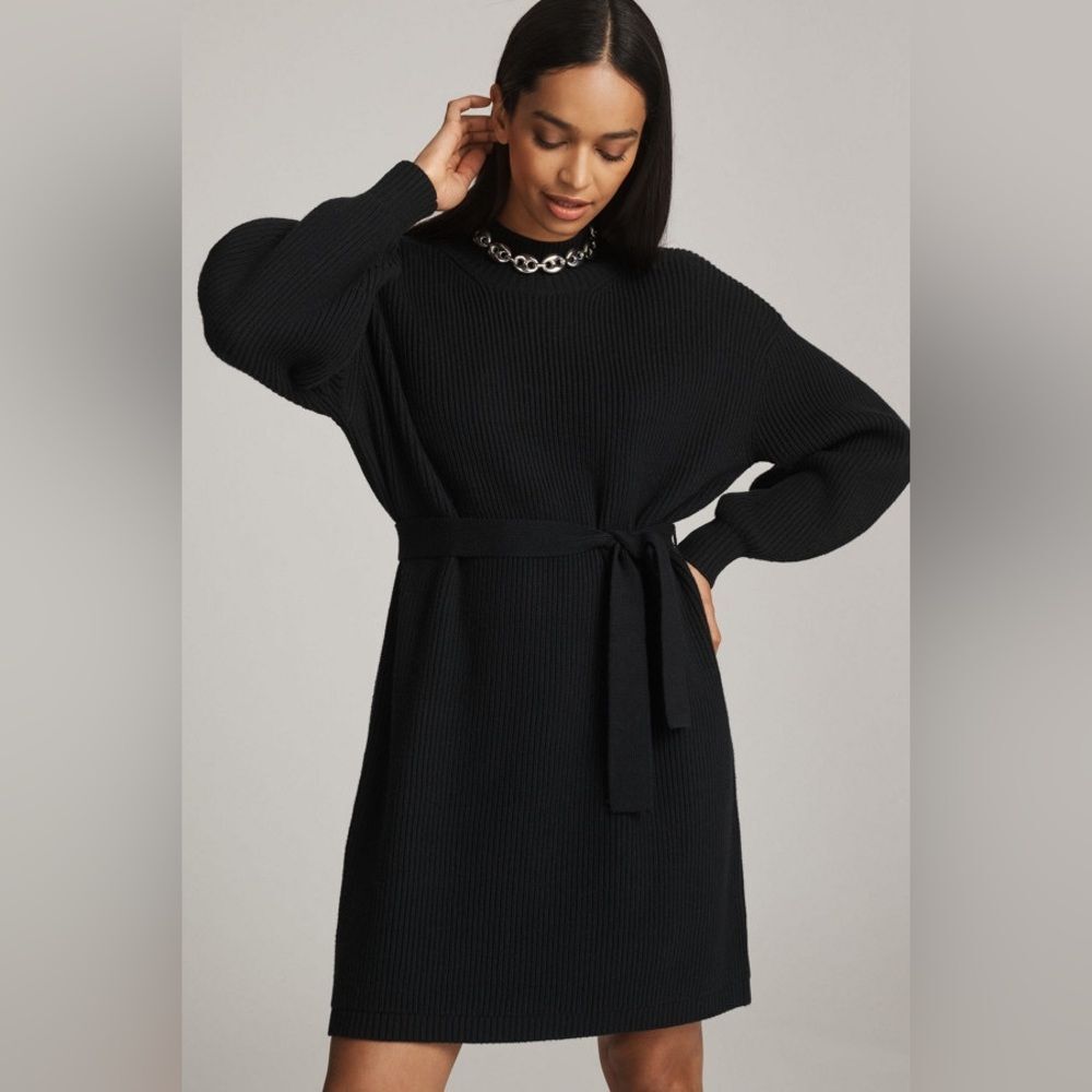 Maeve Long-Sleeve Mock-Neck Tie-Waist Mini Dress Anthropologie Medium